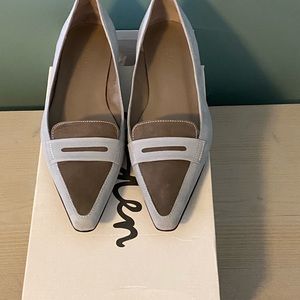 Blue and taupe suede loafer by Boden.